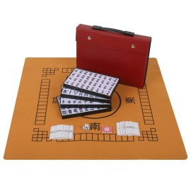QYMZKA Japanese Riichi Mahjong Set, White and Yellow Tiles - with Red Box, East Wind Tile, Set of Scoring Sticks, Dices, and Mahjong mat. QYMZKA Japanese Riichi Mahjong Set, White and Yellow Tiles - with Red Box, East Wind Tile, Set of Scoring Sticks, Dices, and Mahjong mat.