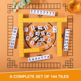 QYMZKA Japanese Riichi Mahjong Set, White and Yellow Tiles - with Red Box, East Wind Tile, Set of Scoring Sticks, Dices, and Mahjong mat. QYMZKA Japanese Riichi Mahjong Set, White and Yellow Tiles - with Red Box, East Wind Tile, Set of Scoring Sticks, Dices, and Mahjong mat.