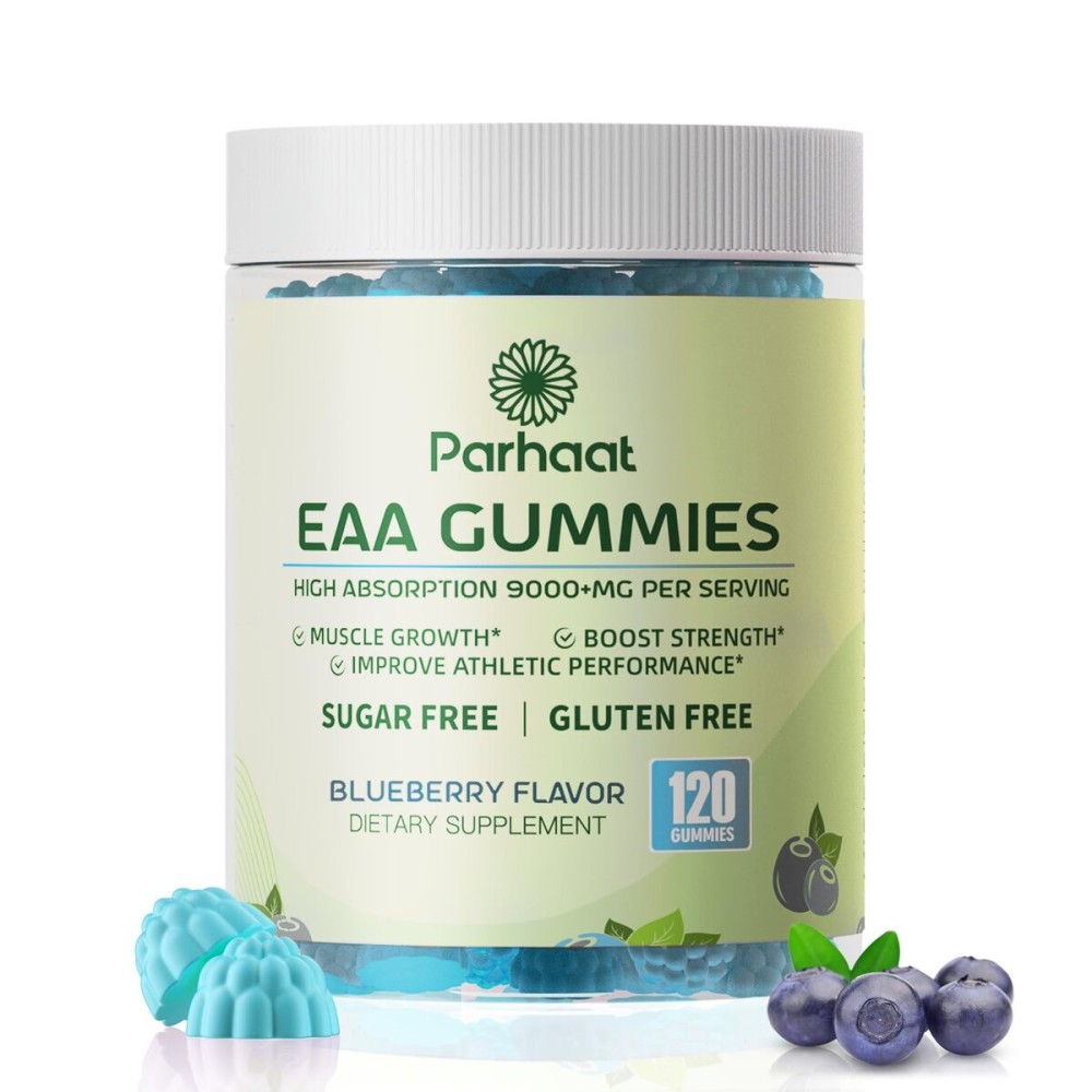 Parhaat EAA Gummies 120 Gummies (Blueberry), 9000 mg Essential Amino Acids - All 9 Essential Aminos (EAA) and All Branched-Chain Aminos (BCAAs), Non-GMO, Gluten Free, Vegetarian Friendly Parhaat EAA Gummies 120 Gummies (Blueberry), 9000 mg Essential Amino Acids - All 9 Essential Aminos (EAA) and All Branched-Chain Aminos (BCAAs), Non-GMO, Gluten Free, Vegetarian Friendly