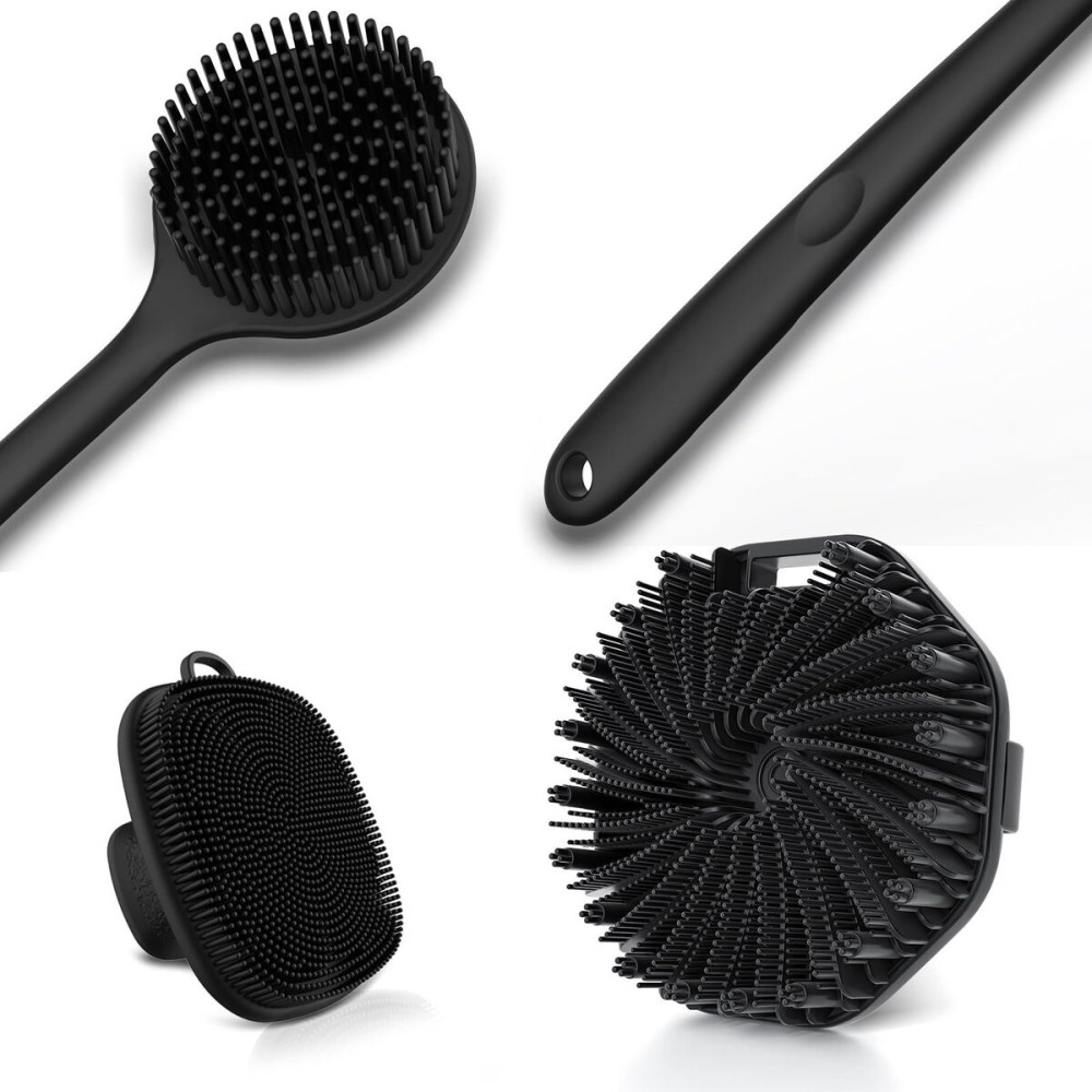 3 PCS Silicone Bath Brush Set,Back Scrubber & Body Brush & Face Brush Set, Super-Exfoliating & Lathering Body Scrubber, Shower Brush, Face Scrubber Combination for HomeBathroom Hotel Travel.(Black) 3 PCS Silicone Bath Brush Set,Back Scrubber & Body Brush & Face Brush Set, Super-Exfoliating & Lathering Body Scrubber, Shower Brush, Face Scrubber Combination for HomeBathroom Hotel Travel.(Black)