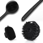 3 PCS Silicone Bath Brush Set,Back Scrubber & Body Brush & Face Brush Set, Super-Exfoliating & Lathering Body Scrubber, Shower Brush, Face Scrubber Combination for HomeBathroom Hotel Travel.(Black)