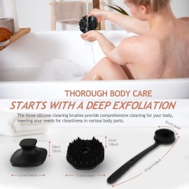 3 PCS Silicone Bath Brush Set,Back Scrubber & Body Brush & Face Brush Set, Super-Exfoliating & Lathering Body Scrubber, Shower Brush, Face Scrubber Combination for HomeBathroom Hotel Travel.(Black) 3 PCS Silicone Bath Brush Set,Back Scrubber & Body Brush & Face Brush Set, Super-Exfoliating & Lathering Body Scrubber, Shower Brush, Face Scrubber Combination for HomeBathroom Hotel Travel.(Black)
