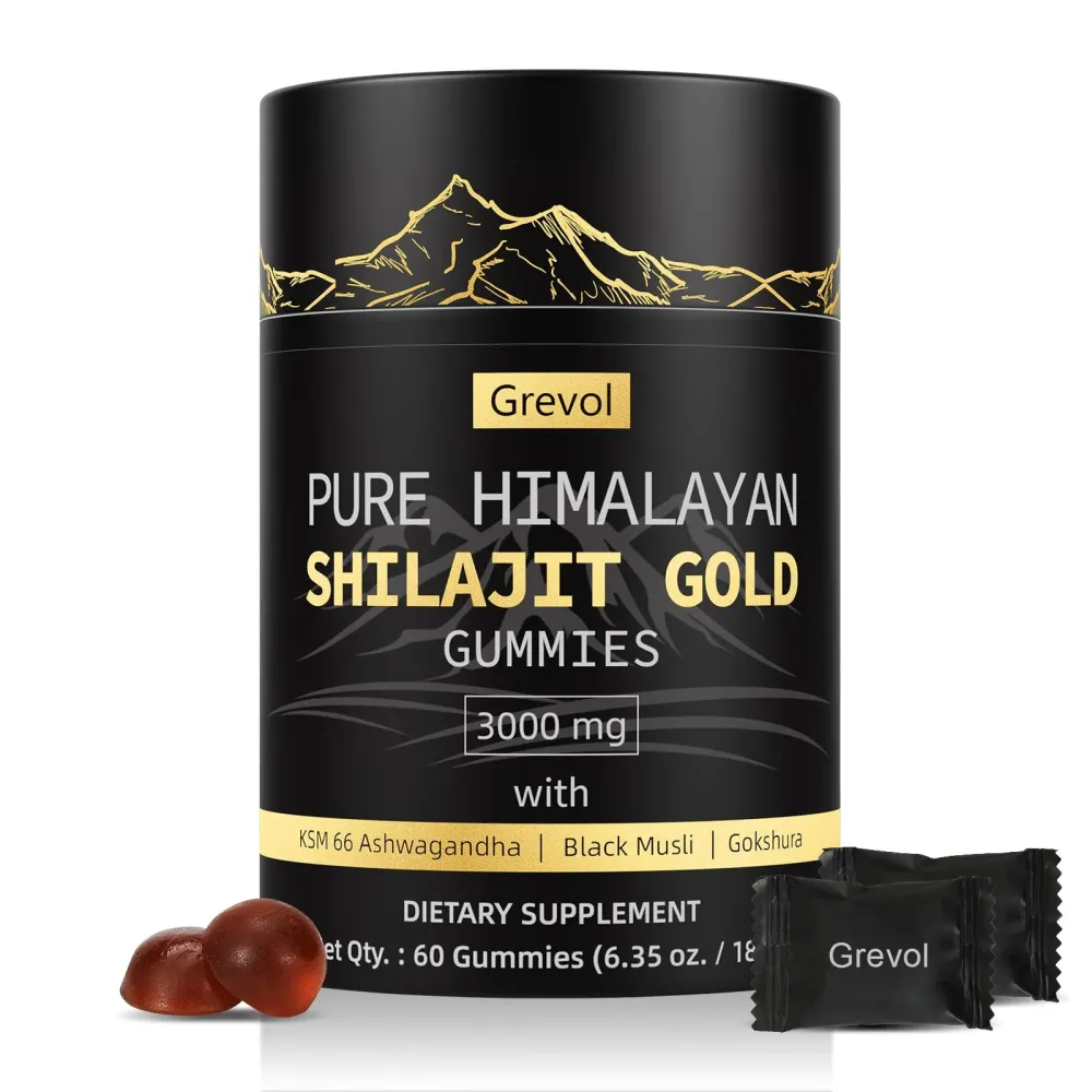 Grevol Pure Himalayan Shilajit Gummies: Gold Grade Shilajit Riched with Ashwagandha Fulvic Acid & 85+ Trace Minerals - No Added Sugar - Individually Wrapped - for Men & Women - 60 Gummy Grevol Pure Himalayan Shilajit Gummies: Gold Grade Shilajit Riched with Ashwagandha Fulvic Acid & 85+ Trace Minerals - No Added Sugar - Individually Wrapped - for Men & Women - 60 Gummy