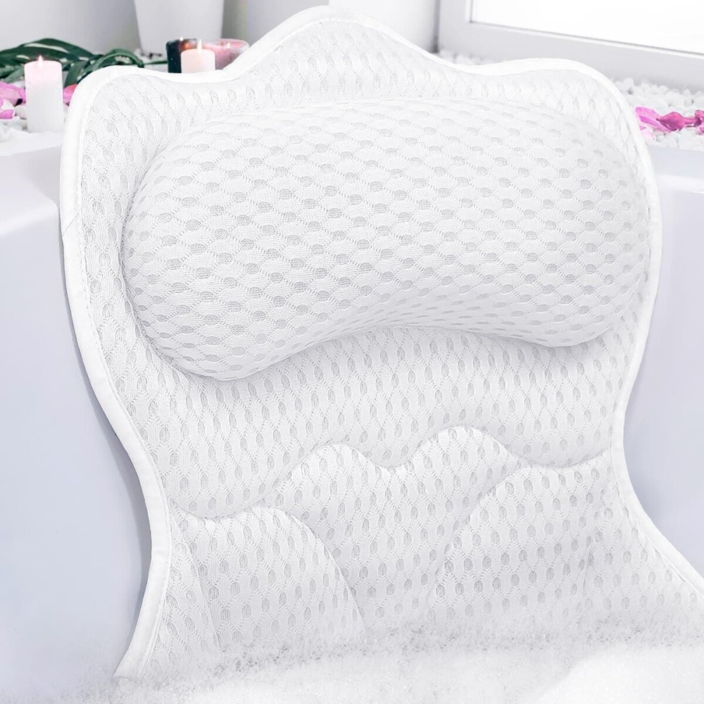 REEZEIVI Bath Pillows for Tub,Bath Pillow with 6 Non-Slip Suction Cups,Soft 4D Mesh Fabric,Bathtub Pillows for Tub Neck and Back Support,Extra Thick Luxury Bathtub Pillows,White REEZEIVI Bath Pillows for Tub,Bath Pillow with 6 Non-Slip Suction Cups,Soft 4D Mesh Fabric,Bathtub Pillows for Tub Neck and Back Support,Extra Thick Luxury Bathtub Pillows,White