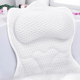 REEZEIVI Bath Pillows for Tub,Bath Pillow with 6 Non-Slip Suction Cups,Soft 4D Mesh Fabric,Bathtub Pillows for Tub Neck and Back Support,Extra Thick Luxury Bathtub Pillows,White