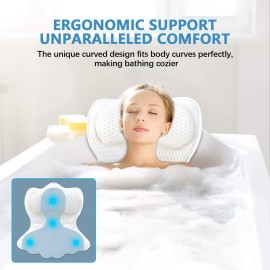 REEZEIVI Bath Pillows for Tub,Bath Pillow with 6 Non-Slip Suction Cups,Soft 4D Mesh Fabric,Bathtub Pillows for Tub Neck and Back Support,Extra Thick Luxury Bathtub Pillows,White REEZEIVI Bath Pillows for Tub,Bath Pillow with 6 Non-Slip Suction Cups,Soft 4D Mesh Fabric,Bathtub Pillows for Tub Neck and Back Support,Extra Thick Luxury Bathtub Pillows,White
