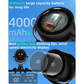Akejrym Stroller Fan Portable, Personal Fan for Travel, Air Turbo Tech & Digital display, Detachable 5 Speeds Rechargeable 360 Rotate Flexible Tripod Fan, For Home Office Stroller Camping - Black