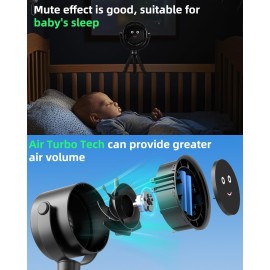 Akejrym Stroller Fan Portable, Personal Fan for Travel, Air Turbo Tech & Digital display, Detachable 5 Speeds Rechargeable 360 Rotate Flexible Tripod Fan, For Home Office Stroller Camping - Black