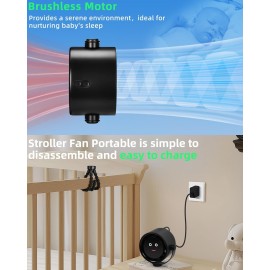 Akejrym Stroller Fan Portable, Personal Fan for Travel, Air Turbo Tech & Digital display, Detachable 5 Speeds Rechargeable 360 Rotate Flexible Tripod Fan, For Home Office Stroller Camping - Black
