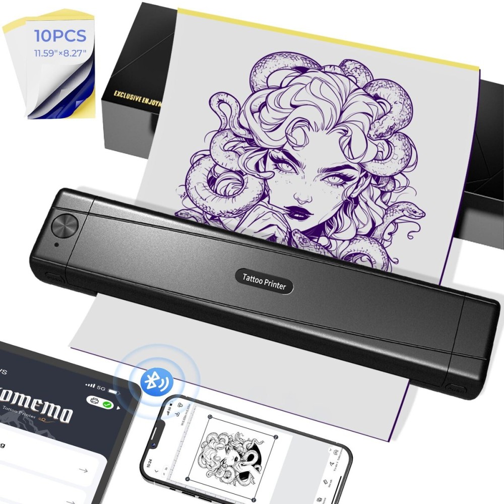 TATTMUSE 2025 New Version Tattoo Stencil Printer with 10pcs Transfer Paper, Wireless Thermal Tattoo Transfer Printer, Bluetooth Portable Tattoo Machine for Beginners Compatible with Smartphone & Pad TATTMUSE 2025 New Version Tattoo Stencil Printer with 10pcs Transfer Paper, Wireless Thermal Tattoo Transfer Printer, Bluetooth Portable Tattoo Machine for Beginners Compatible with Smartphone & Pad