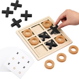 Seenelling Jumbo Wooden Tic Tac Toe Game Dementia Activities for Alzheimers Seniors with Matching and Puzzle Templates XO Chess Board Game for Elderly Engaging Table Decor (Black, Orange)