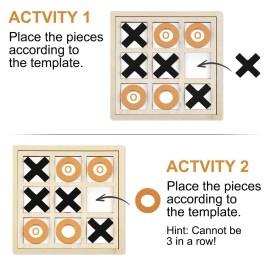 Seenelling Jumbo Wooden Tic Tac Toe Game Dementia Activities for Alzheimers Seniors with Matching and Puzzle Templates XO Chess Board Game for Elderly Engaging Table Decor (Black, Orange)