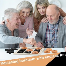 Seenelling Jumbo Wooden Tic Tac Toe Game Dementia Activities for Alzheimers Seniors with Matching and Puzzle Templates XO Chess Board Game for Elderly Engaging Table Decor (Black, Orange)