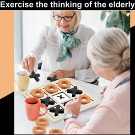 Seenelling Jumbo Wooden Tic Tac Toe Game Dementia Activities for Alzheimers Seniors with Matching and Puzzle Templates XO Chess Board Game for Elderly Engaging Table Decor (Black, Orange)