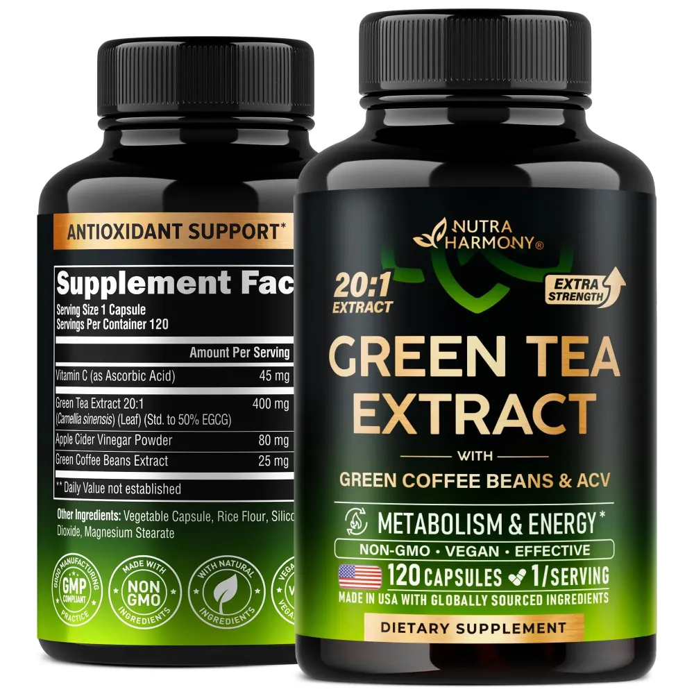 Green Tea Extract Capsules with Green Coffee Beans & Apple Cider Vinegar - Energy & Metabolism Support - Green Tea Supplement 50% EGCG - 20:1 Natural Extract - for Men & Women - 120 Vegan Capsules Green Tea Extract Capsules with Green Coffee Beans & Apple Cider Vinegar - Energy & Metabolism Support - Green Tea Supplement 50% EGCG - 20:1 Natural Extract - for Men & Women - 120 Vegan Capsules