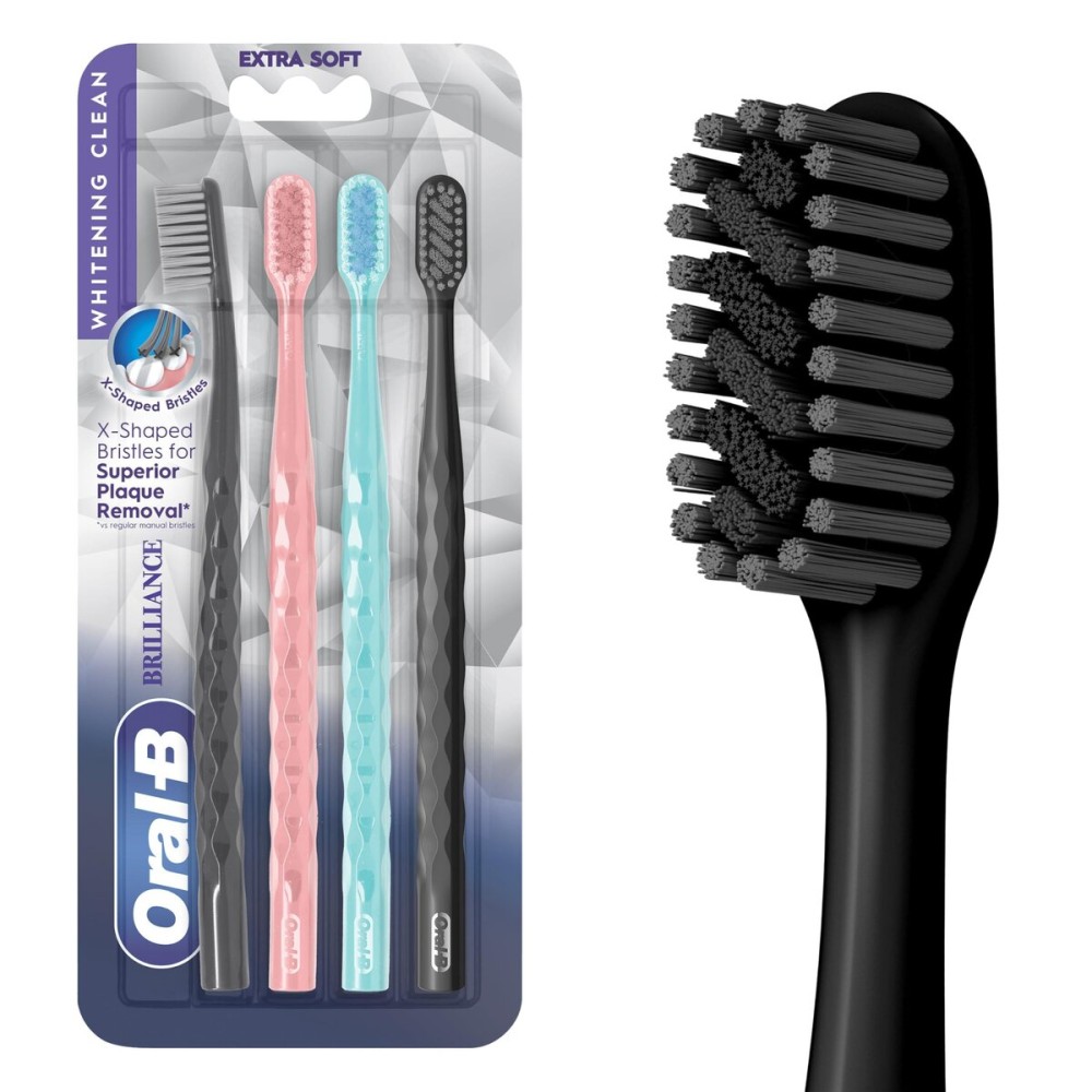 Oral-B Pro Whitening Brilliance Toothbrushes, Extra Soft, Black, Coral, and Teal, 4 Count Oral-B Pro Whitening Brilliance Toothbrushes, Extra Soft, Black, Coral, and Teal, 4 Count