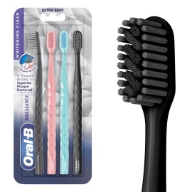 Oral-B Pro Whitening Brilliance Toothbrushes, Extra Soft, Black, Coral, and Teal, 4 Count