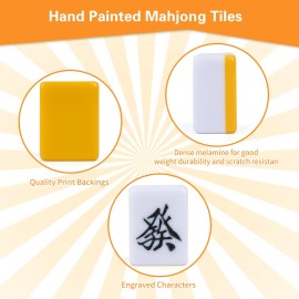 QYMZKA Japanese Riichi Mahjong Set, 144 White and Yellow Tiles - with Black Box, East Wind Tile, Set of Scoring Sticks, and Dices. QYMZKA Japanese Riichi Mahjong Set, 144 White and Yellow Tiles - with Black Box, East Wind Tile, Set of Scoring Sticks, and Dices.