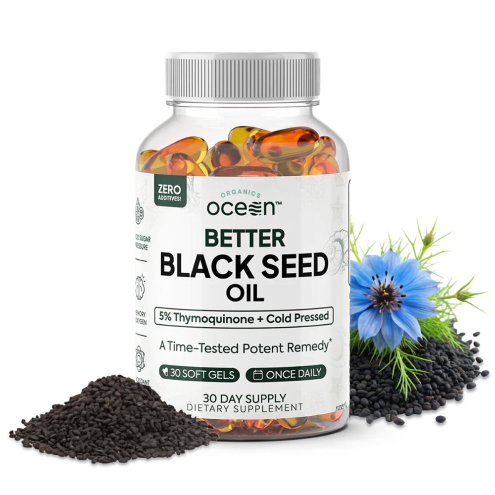 Organics Ocean Better Organic Black Seed Oil Cold Pressed - Pure Nigella Sativa Oil for Immune Support - 5% Thymoquinone - Support Memory, Vitality, and Cellular Health Organics Ocean Better Organic Black Seed Oil Cold Pressed - Pure Nigella Sativa Oil for Immune Support - 5% Thymoquinone - Support Memory, Vitality, and Cellular Health