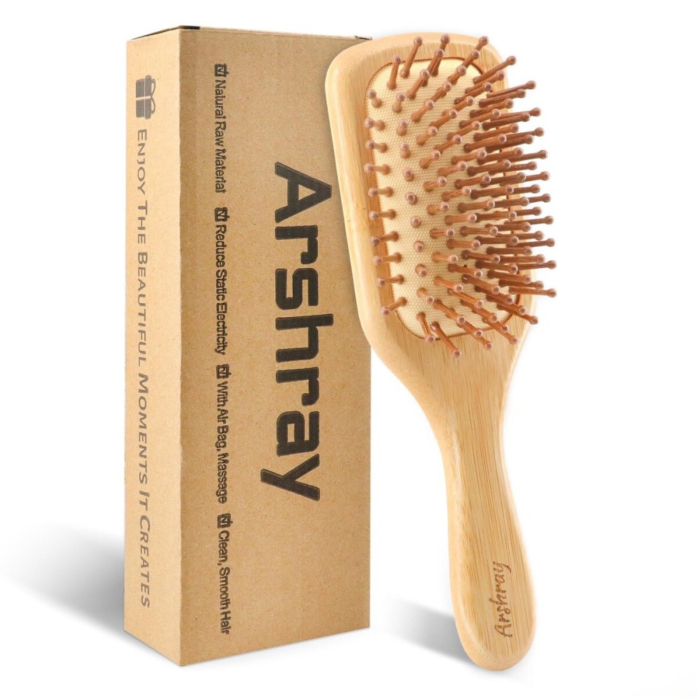 Arshray Wooden Bamboo Hair Brush with Wooden Handle and Bamboo Bristles,Reduces Static,Ideal for Dry,Curly,Thick,Thin and Straight Hair Arshray Wooden Bamboo Hair Brush with Wooden Handle and Bamboo Bristles,Reduces Static,Ideal for Dry,Curly,Thick,Thin and Straight Hair