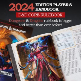 CraftyCrocodile Dungeons and Dragons 2024 Player\'s Handbook Bundled with DND 6 Dice Sets, Flannel Bags, Complete Printable Kit - Core Rulebook with D&D Starter Set Accessory - Tabletop Board Game