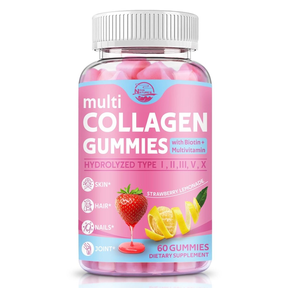 Multi Collagen Peptides Gummies, Type I, II, III, V, X - Hydrolyzed Collagen Peptides with Biotin, Hyaluronic Acid, Supports Healthy Skin, Strong Nails & Thick Hair, 60 Count, 1 Pack Multi Collagen Peptides Gummies, Type I, II, III, V, X - Hydrolyzed Collagen Peptides with Biotin, Hyaluronic Acid, Supports Healthy Skin, Strong Nails & Thick Hair, 60 Count, 1 Pack