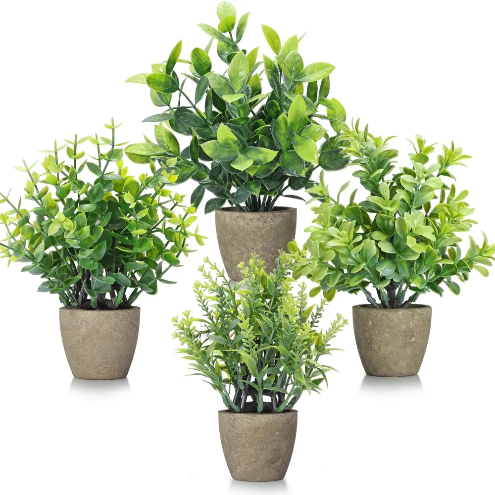 FAVOWREATH 4 Pack Fake Plants Ceramic Mini Artificial Greenery Potted Plants for Home Decor Office Decor Room Decor Farmhouse Decor Indoor Table Bathroom Decor FAVOWREATH 4 Pack Fake Plants Ceramic Mini Artificial Greenery Potted Plants for Home Decor Office Decor Room Decor Farmhouse Decor Indoor Table Bathroom Decor
