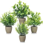 FAVOWREATH 4 Pack Fake Plants Ceramic Mini Artificial Greenery Potted Plants for Home Decor Office Decor Room Decor Farmhouse Decor Indoor Table Bathroom Decor