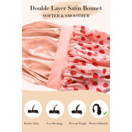 Vettres Hair Bonnet for Sleeping Satin Bonnets Silk Sleep Bonnet Double Layer Satin Bonnet with Tie Strawberries Vettres Hair Bonnet for Sleeping Satin Bonnets Silk Sleep Bonnet Double Layer Satin Bonnet with Tie Strawberries