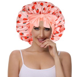 Vettres Hair Bonnet for Sleeping Satin Bonnets Silk Sleep Bonnet Double Layer Satin Bonnet with Tie Strawberries Vettres Hair Bonnet for Sleeping Satin Bonnets Silk Sleep Bonnet Double Layer Satin Bonnet with Tie Strawberries