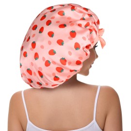 Vettres Hair Bonnet for Sleeping Satin Bonnets Silk Sleep Bonnet Double Layer Satin Bonnet with Tie Strawberries Vettres Hair Bonnet for Sleeping Satin Bonnets Silk Sleep Bonnet Double Layer Satin Bonnet with Tie Strawberries