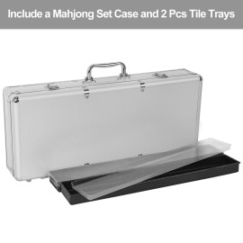 GUSTARIA Empty Mahjong Game Set Case, Sliver Aluminum Protective Case with Mahjong Tiles Trays(Tiles not Included,2Pcs/Set), Plastic Trays with Lids, Mahjong Set Storage Box