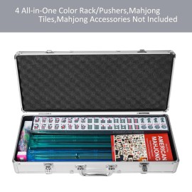 GUSTARIA Empty Mahjong Game Set Case, Sliver Aluminum Protective Case with Mahjong Tiles Trays(Tiles not Included,2Pcs/Set), Plastic Trays with Lids, Mahjong Set Storage Box
