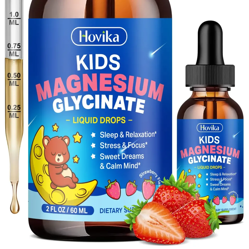 Magnesium Glycinate Liquid for Kids - with L-Theanine Omega-3, Vitamin B6, D3, Zinc - Kids Magnesium Drops for Sleep, Relaxation, Calm & Focus - 2 Fl Oz, Strawberry Flavor Magnesium Glycinate Liquid for Kids - with L-Theanine Omega-3, Vitamin B6, D3, Zinc - Kids Magnesium Drops for Sleep, Relaxation, Calm & Focus - 2 Fl Oz, Strawberry Flavor