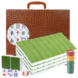 LANYOTA Mahjong Set,Chinese Mahjong Game Set with Carrying Travel Case, 1.5\'\' Large 146 Tiles with Arabic Numerals, 3 Dices, A Wind Indicator, A Set of Chips, Mah Jongg Set