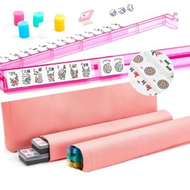 KURONO American Mahjong Set - Pink Soft Bag,166 Premium White Tiles, 4All-in-One Rack/Pushers, MahJongg Game Set(Pink)