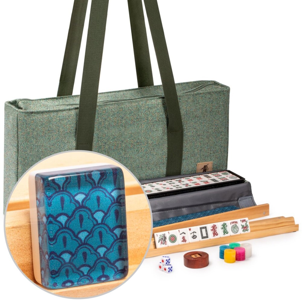Yellow Mountain Imports American Mahjong Set, Atlantica with Fabric Case, 4 Wooden Pusher Racks, Wind Indicator, Dice & Wright Patterson Count Scoring Coins Yellow Mountain Imports American Mahjong Set, Atlantica with Fabric Case, 4 Wooden Pusher Racks, Wind Indicator, Dice & Wright Patterson Count Scoring Coins