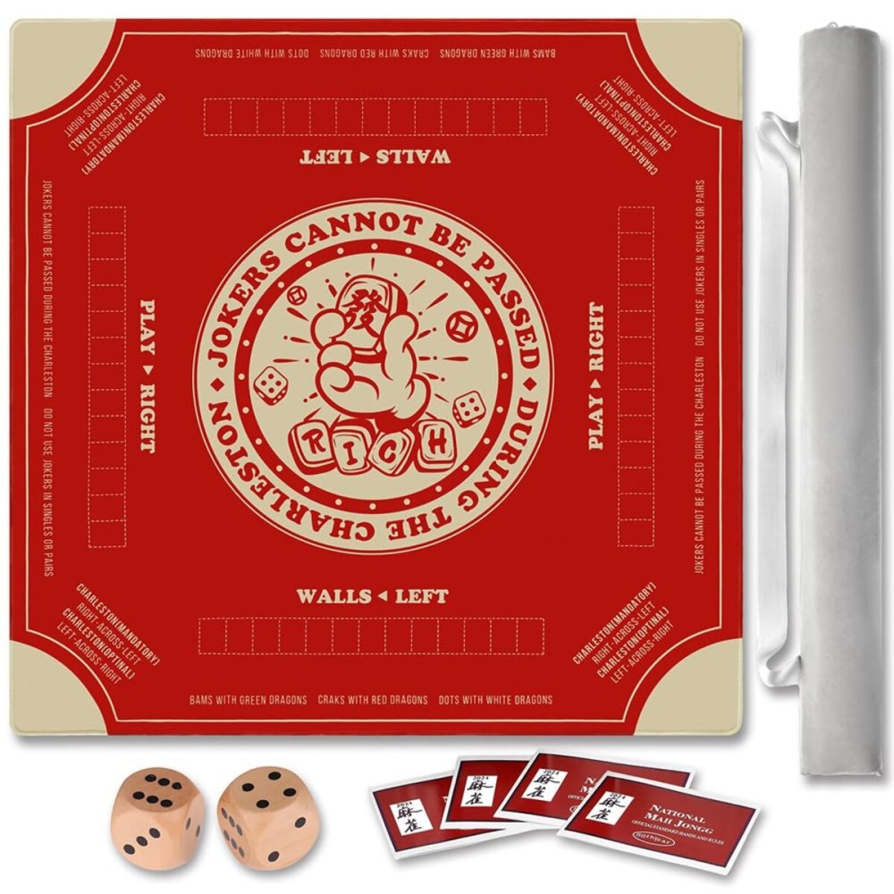 TANSOREX Mahjong Mat with Rules for Table,Travel Mahjong Set,Non-Slip and Silent,Comes with 2 Dice and 1 Coral Velvet Mahjong Mat Storage Bag,Mahjong Cards 2025(Red) TANSOREX Mahjong Mat with Rules for Table,Travel Mahjong Set,Non-Slip and Silent,Comes with 2 Dice and 1 Coral Velvet Mahjong Mat Storage Bag,Mahjong Cards 2025(Red)