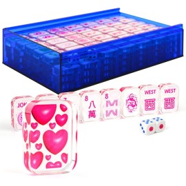 AzulHome American Mahjong Set with One Blue Storage Case, 166 Premium Transparent Acrylic Mahjong Tiles 1.18\'\'(30mm), 2 Dices, Mah-Jong Sets (Ma Jong, Mah-Jongg, Majiang) (Pink)