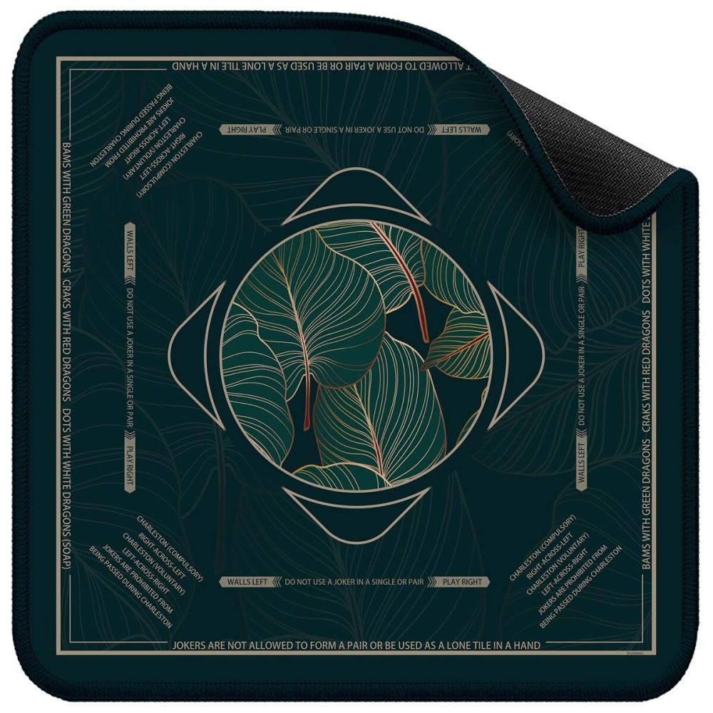 Deyimmei Mahjong Mat for Table - Non-Slip Mahjong Table Cover with Storage Pockets, Perfect Mahjong Accessories & Gifts for Women, Men, and Mahjong Enthusiasts (Geometric Leaves) Deyimmei Mahjong Mat for Table - Non-Slip Mahjong Table Cover with Storage Pockets, Perfect Mahjong Accessories & Gifts for Women, Men, and Mahjong Enthusiasts (Geometric Leaves)