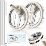 2 Pack 40 oz Flip Straw Leak Proof Lid for Stanley H2.0 Quencher, Stanley Lid Replacement 40 oz for Stanley Cup Accessories ProTour, No Spill Proof Straw Cover for Stanley Accessories (Cream & Cream)