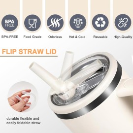 2 Pack 40 oz Flip Straw Leak Proof Lid for Stanley H2.0 Quencher, Stanley Lid Replacement 40 oz for Stanley Cup Accessories ProTour, No Spill Proof Straw Cover for Stanley Accessories (Cream & Cream)