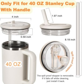 2 Pack 40 oz Flip Straw Leak Proof Lid for Stanley H2.0 Quencher, Stanley Lid Replacement 40 oz for Stanley Cup Accessories ProTour, No Spill Proof Straw Cover for Stanley Accessories (Cream & Cream)
