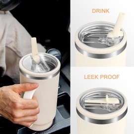 2 Pack 40 oz Flip Straw Leak Proof Lid for Stanley H2.0 Quencher, Stanley Lid Replacement 40 oz for Stanley Cup Accessories ProTour, No Spill Proof Straw Cover for Stanley Accessories (Cream & Cream)