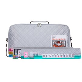 American Mahjong Set Silver - Quilted PU Leather Carrying Bag with Shoulder Strap & Handles, All-in-One Tile Racks with Pushers, 166 Engraved Tiles, Dice, Bettor, Extra Tiles & Instructions