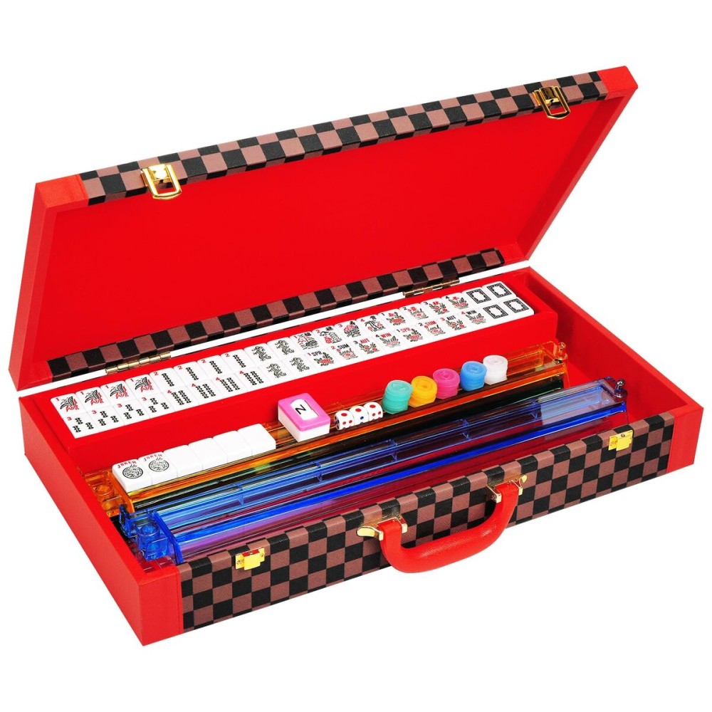 Vovotuzzi Mahjong Set, American Mahjong Set with 4 Racks and Pushers, 166 White Engraved Mah Jong Tiles Game Set, with Betting Coins, Dice, Manual, Mah Jong Set Gifts (Chessboard Design Case) Vovotuzzi Mahjong Set, American Mahjong Set with 4 Racks and Pushers, 166 White Engraved Mah Jong Tiles Game Set, with Betting Coins, Dice, Manual, Mah Jong Set Gifts (Chessboard Design Case)