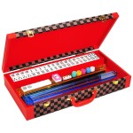 Vovotuzzi Mahjong Set, American Mahjong Set with 4 Racks and Pushers, 166 White Engraved Mah Jong Tiles Game Set, with Betting Coins, Dice, Manual, Mah Jong Set Gifts (Chessboard Design Case)