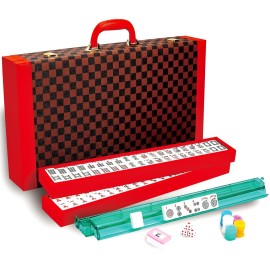 Vovotuzzi Mahjong Set, American Mahjong Set with 4 Racks and Pushers, 166 White Engraved Mah Jong Tiles Game Set, with Betting Coins, Dice, Manual, Mah Jong Set Gifts (Chessboard Design Case) Vovotuzzi Mahjong Set, American Mahjong Set with 4 Racks and Pushers, 166 White Engraved Mah Jong Tiles Game Set, with Betting Coins, Dice, Manual, Mah Jong Set Gifts (Chessboard Design Case)