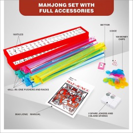 Vovotuzzi Mahjong Set, American Mahjong Set with 4 Racks and Pushers, 166 White Engraved Mah Jong Tiles Game Set, with Betting Coins, Dice, Manual, Mah Jong Set Gifts (Chessboard Design Case) Vovotuzzi Mahjong Set, American Mahjong Set with 4 Racks and Pushers, 166 White Engraved Mah Jong Tiles Game Set, with Betting Coins, Dice, Manual, Mah Jong Set Gifts (Chessboard Design Case)