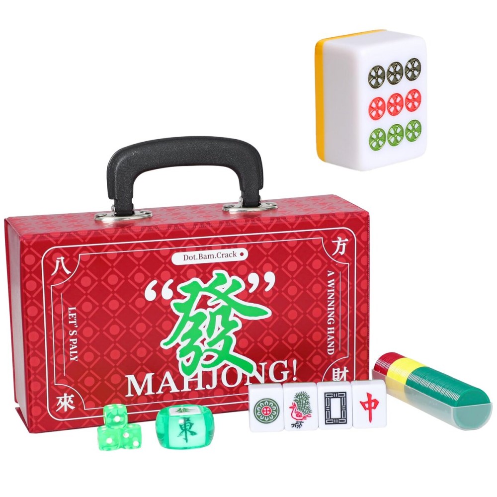 Jongyance Chinese Mahjong Set, Large Mahjong Tiles Set with Yellow Back Color Tiles, Red Case, Chinese Mahjong Game Set (Majiang, ) Jongyance Chinese Mahjong Set, Large Mahjong Tiles Set with Yellow Back Color Tiles, Red Case, Chinese Mahjong Game Set (Majiang, )
